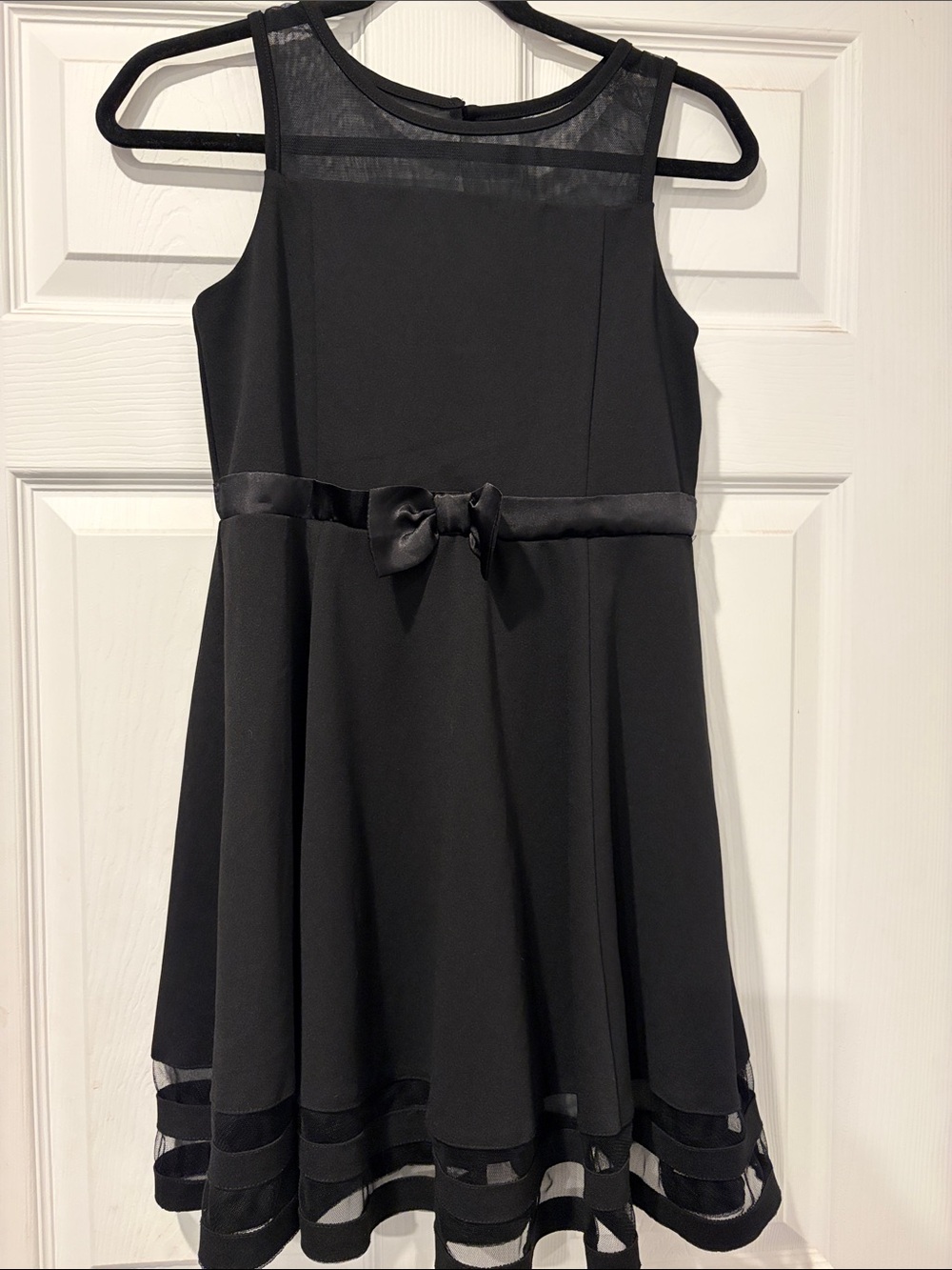 Calvin Klein Black Mesh-Yoke Satin-Bow Party Dress